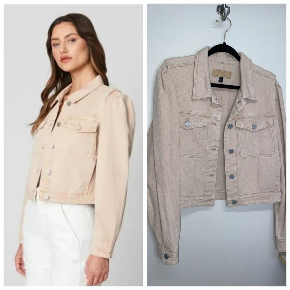 BlankNYC Beige Denim Jacket with Buttons and slim fit. - Picture 1 of 8